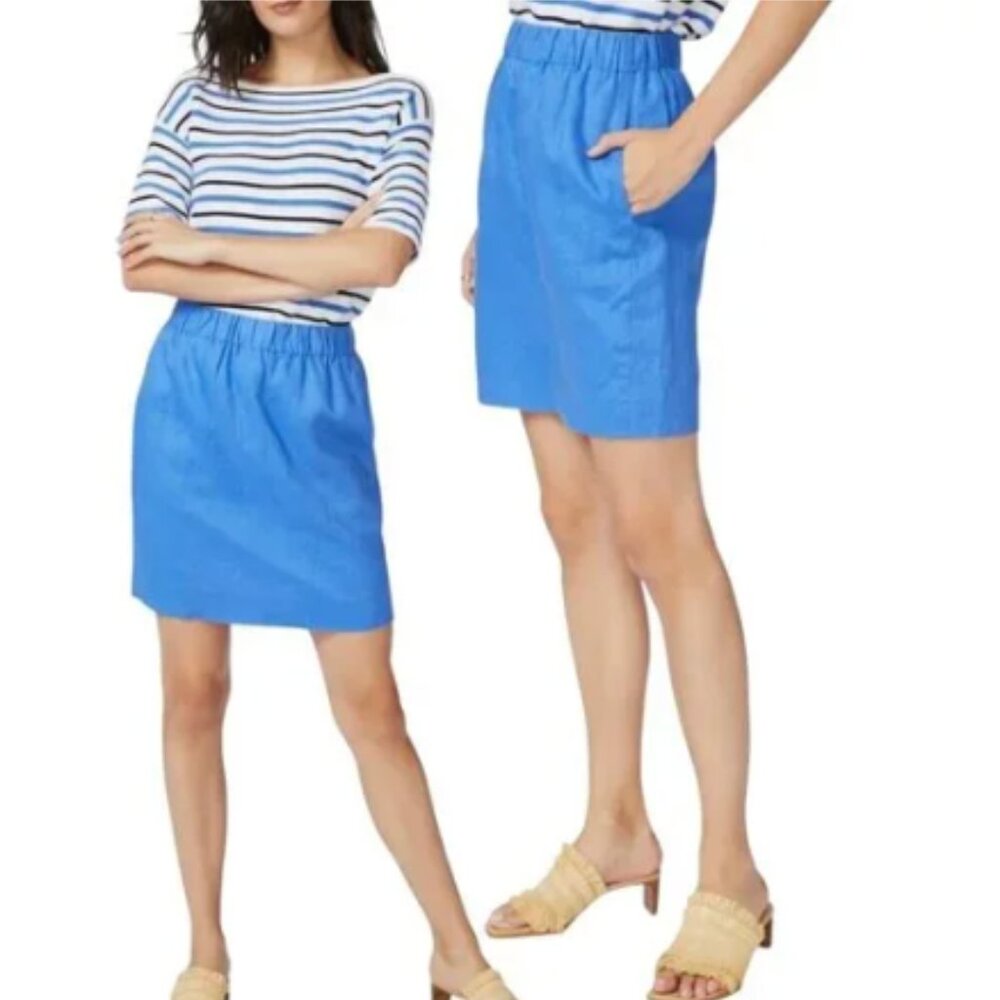 Court & Rowe Women Villa Blue Linen Blend Elastic Waist Pull-On Skirt Size Mediu